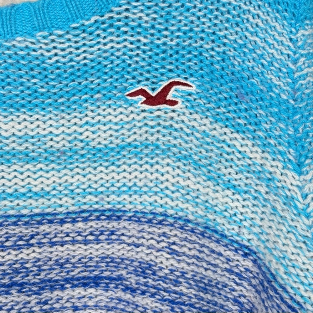 Y2K Hollister Blue Crop Cable Knit Sweater M Logo Pullover Coastal Grunge, Surf - Picture 2 of 12